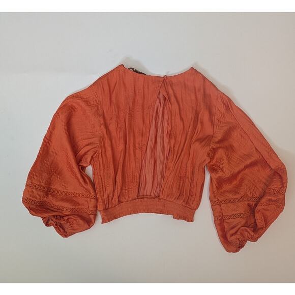 Maje Crinkle-effect satin crop top Orange Size L - Picture 13 of 15
